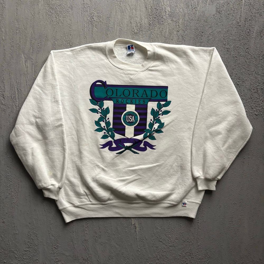 Vintage Colorado Rockies Sweatshirt Men XL White 90s Russell Athletic